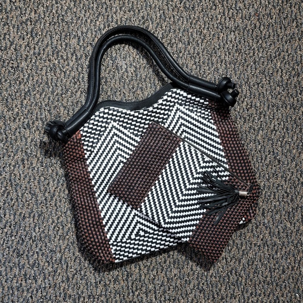 Tribal Chic! NWT Black and White Woven Tote and Makeup Bag Bundle